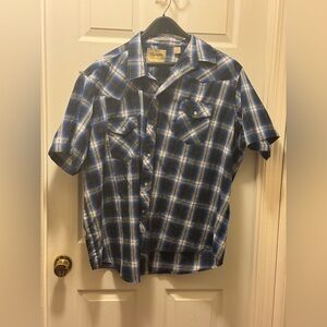 Wrangler Blue Casual Button Down Shirt With Pearl Snaps